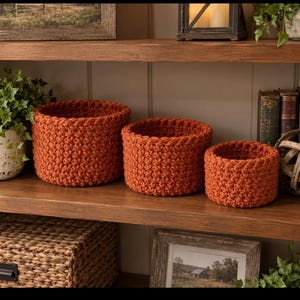 Handmade Macrame Cord Baskets: Farmhouse Catch-All Organizer (4"x5") chuncky crochet nesting basket set