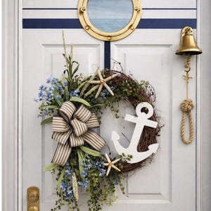 Nautical Grapevine Wreath: Anchor, Starfish, Coastal Beach House Decor