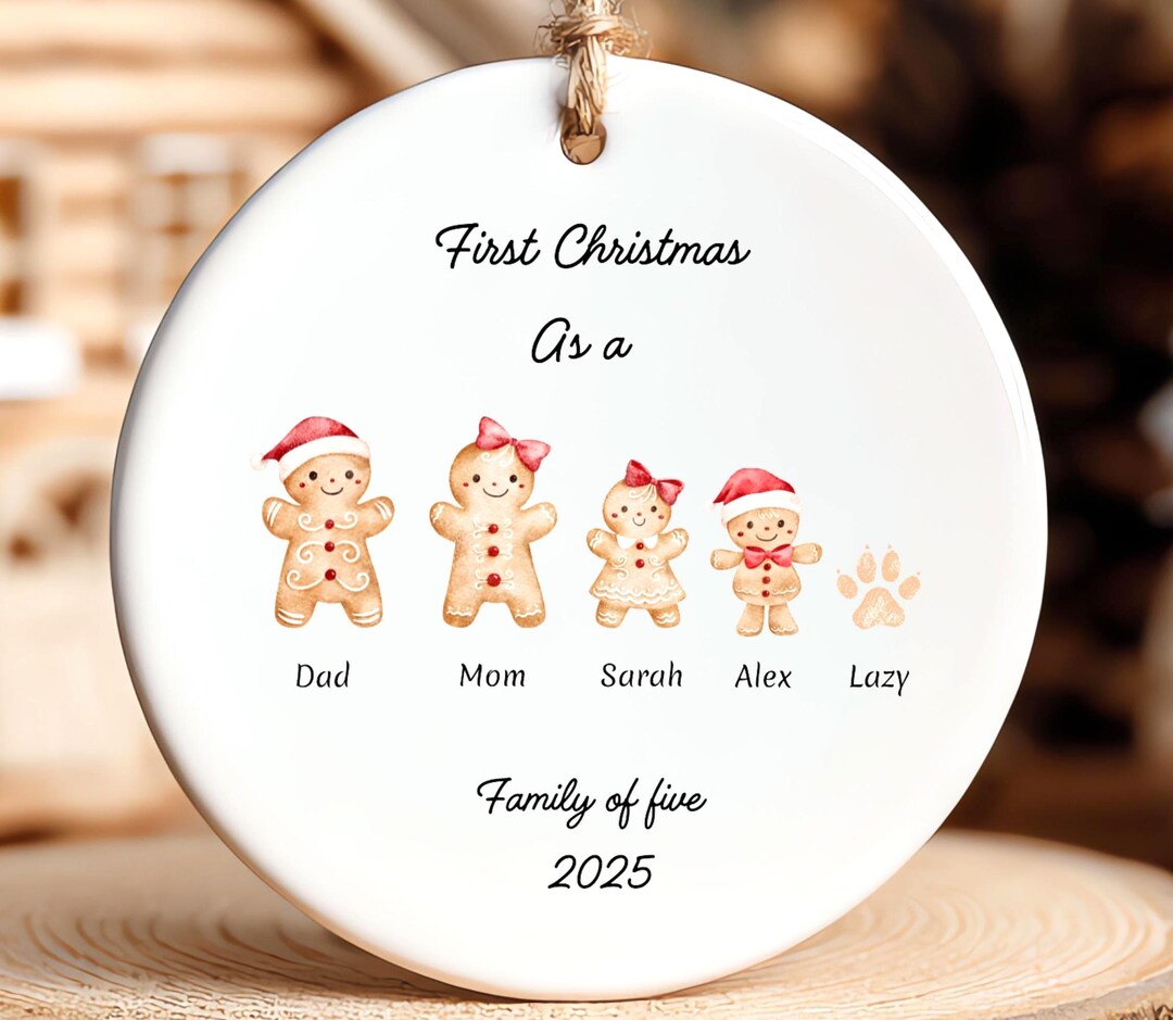 Personalized Family of Five Ornament: Family With Kids Pets Ornament ...