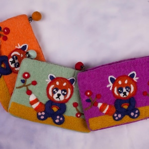 Colección de monederos con cremallera de fieltro de lana Red Panda (20 x 14 cm) - Monedero de fieltro de uso diario, funda para teléfono, tarjetero - Regalo para el Día de la Madre