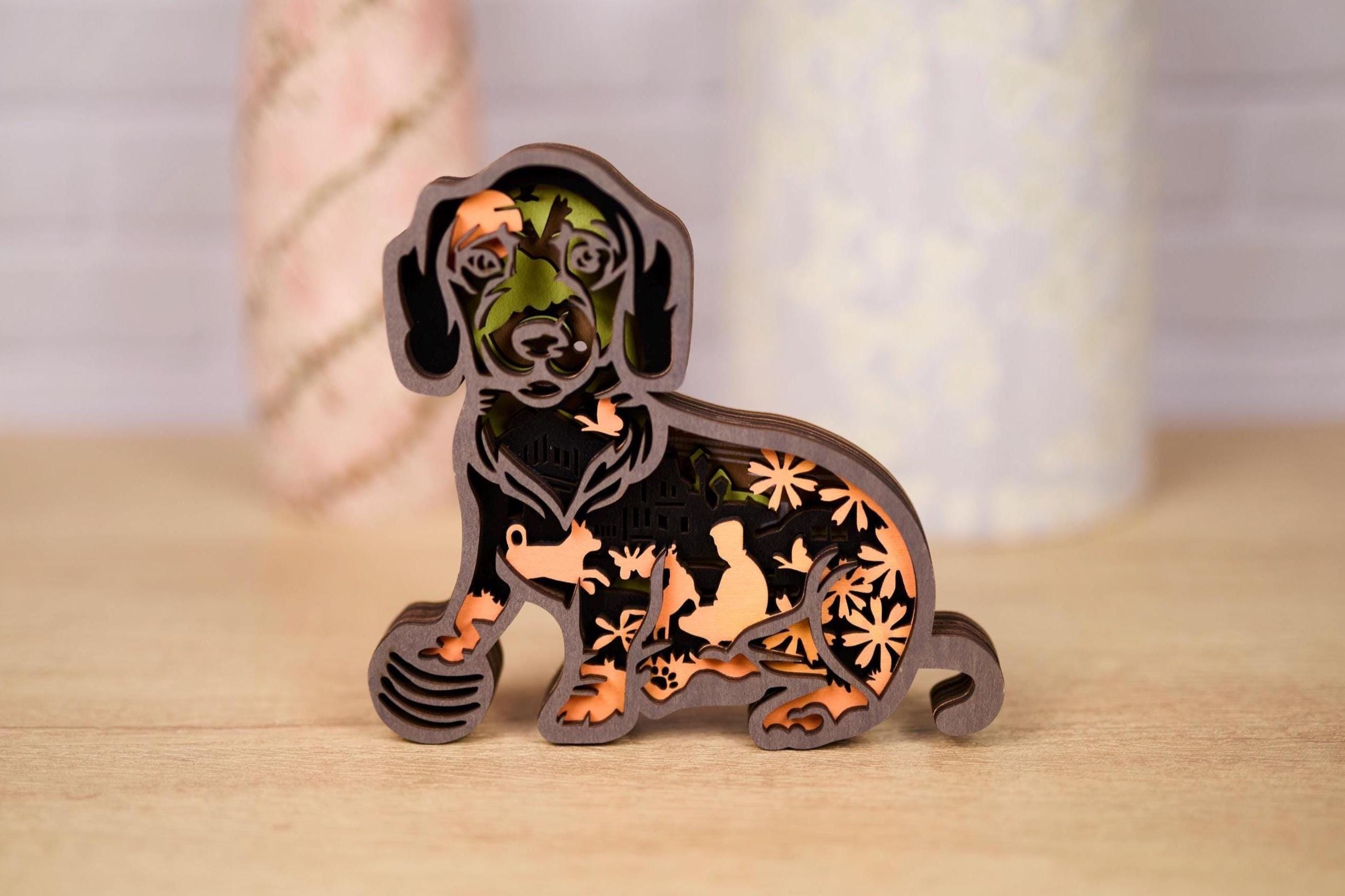 手作り木製犬アート（7.0インチ×6.5インチ）：素朴なペット愛好家向け