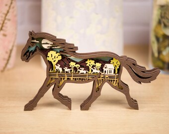 Layered Wood Horse Decor, 8.75" x 5", Ranch Scene, Horse Lover Present