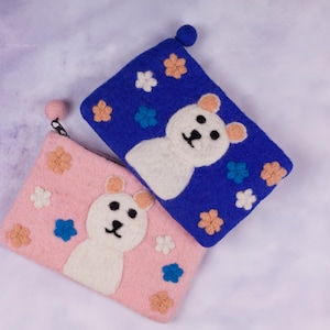 Wool Felt Zippered Coin Pouch Collection – 8.0 in x 5.5 in – Felted Cosmetic Bag, Phone Bag, Coin Purse|Various Collections