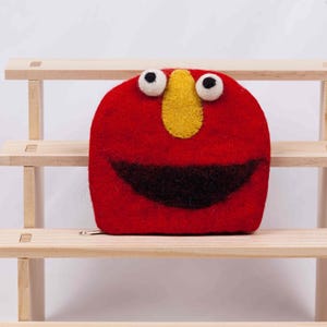 Borsa a mano con cerniera in feltro di lana – Elmo di Sesame Street, 10 x 10 cm, porta carte, porta monete, regalo di compleanno per i fan di Sesame Street.