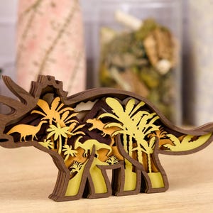 Handcrafted 3D Triceratops Wooden Art – 9.5 in x 4.5 in – Housewarming/Birthday/Father&#39;s Day/Kids&#39; Gift - Made in Colorado USA
