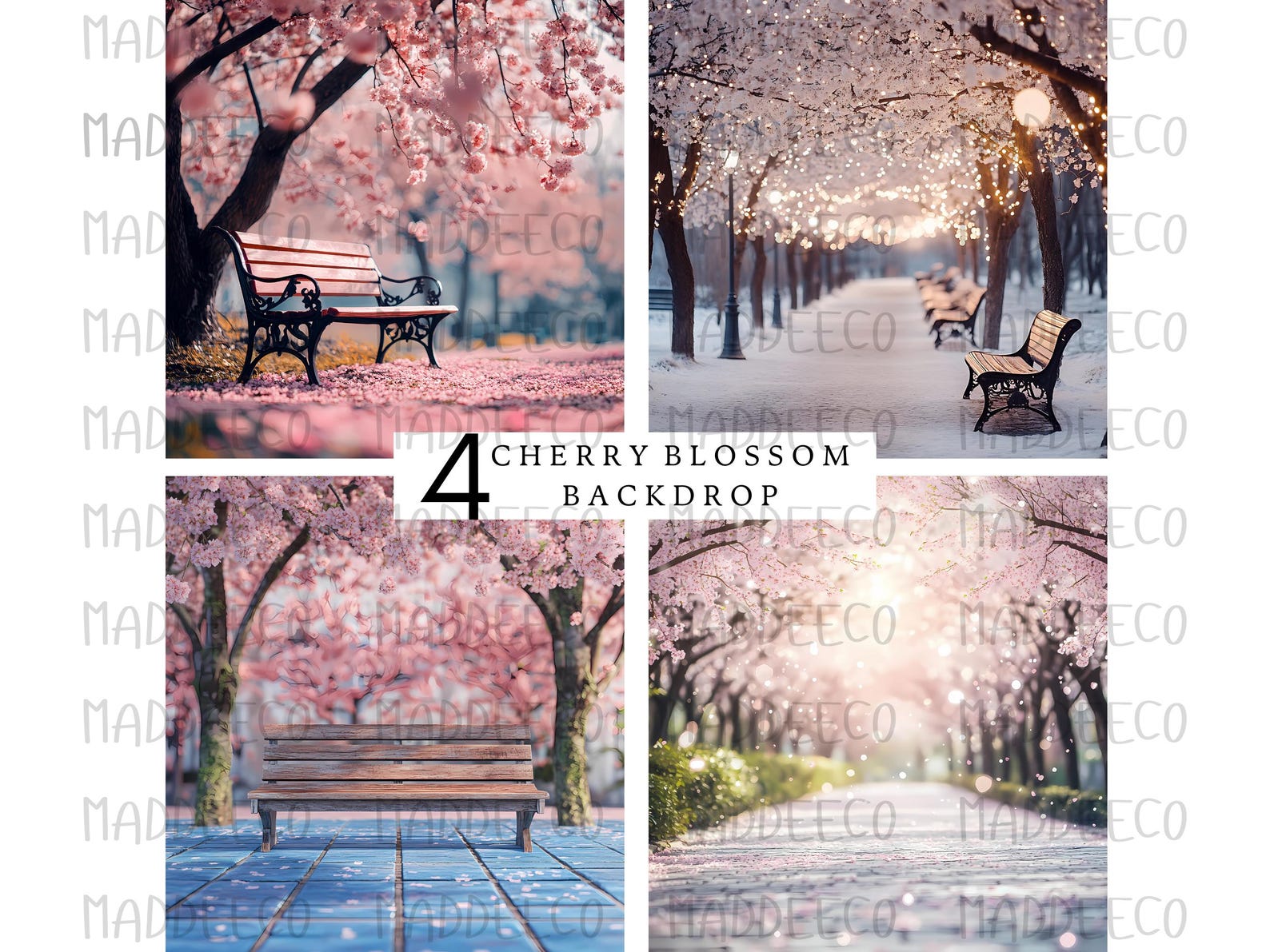 Cherry Blossom Digital Backdrop, Spring Bench Photography Background ...