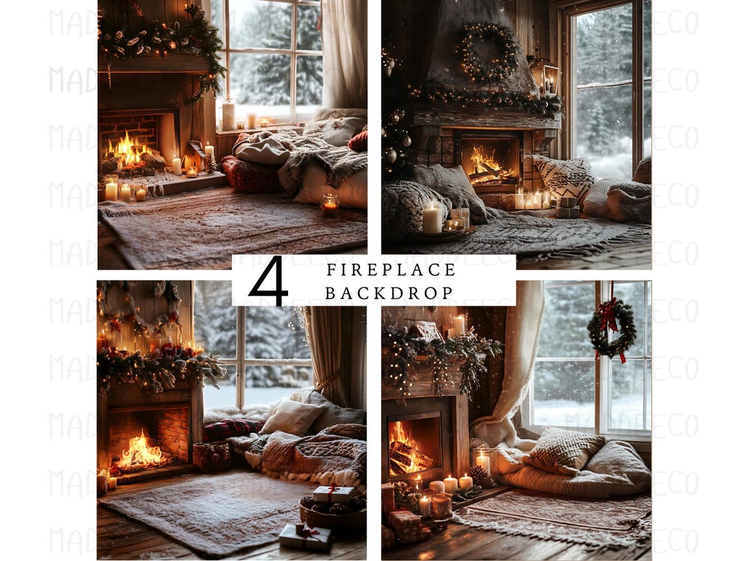 Fireplace Digital Backdrop, Cozy Christmas Fireplace Scene, Warm ...