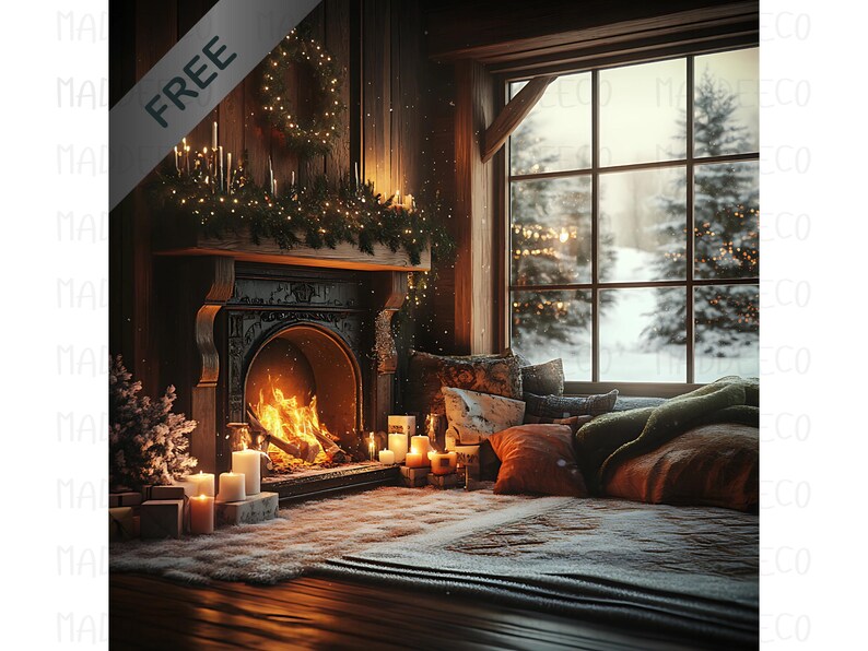 Fireplace Digital Backdrop, Cozy Christmas Fireplace Scene, Warm ...