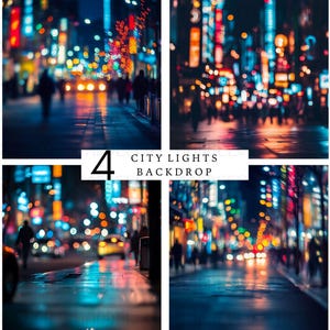 City Lights Digital Backdrop, Digital Background for Photography, Street Night Lights Bokeh Effect, Neon Glow, Photoshop Overlays.