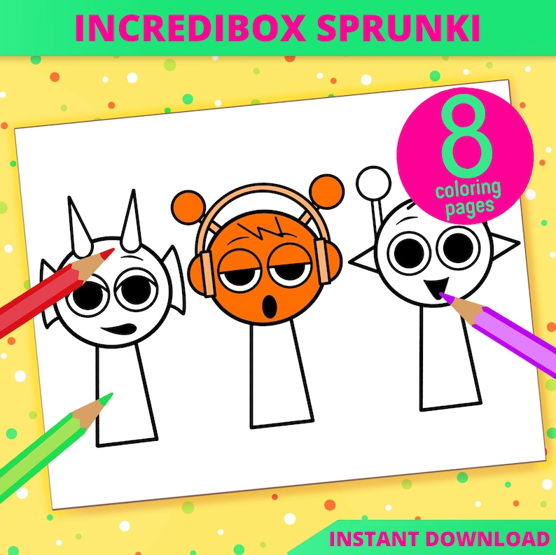 8 Incredibox Sprunki Coloring Pages for Kids Oren Vineria Durple Simon Raddy Characters Easy ...