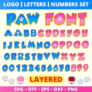 Paw verjaardagsbrieven Cricut gelaagde lettertype SVG | Babylettertype OTF | Getallen SVG | DIY-lettertypebestand voor kinderen Verjaardagsshirts, letters en spandoeken