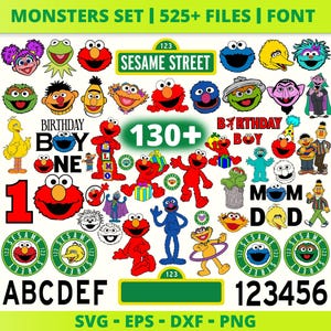 Street Monsters Characters Layered SVG, Elmo SVG Bundle, Street Monsters Faces, SVG Clipart Elmo and Friend, Birthday Clipart Digital Files