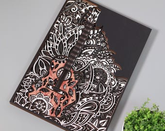 Mandala Wall Art - Modern Multilayer Design Wood Style Guitar Gift for Musicians Rock n Roll