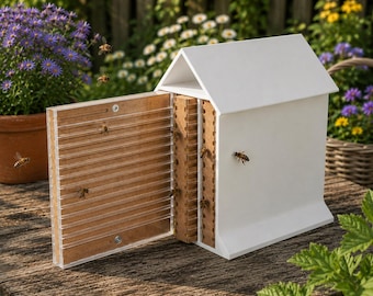 Nesting aid for wild bees with 3 removable observation nests made of MDF - Bee hotel for the garden PRO | Nesting box for insects