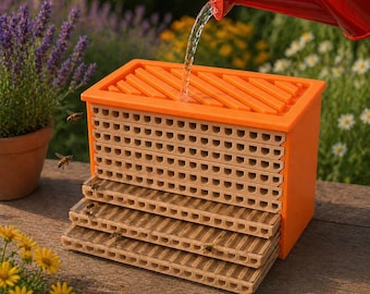 Wildbienenhotel mit Beobachtungsschublade & Tränke für Bienen | Insektenhotel PRO2 Nisthilfe wetterfest | Bienenhaus Garten Deko