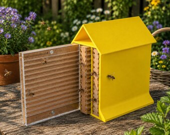 Wild Bee Hotel PRO with 3 removable observation nests made of MDF | Insect hotel nesting aid for wild bees - bees