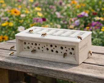 Bee hotel with drinking trough for wild bees and insects as a nesting aid and pool - gift for the garden - Maladez