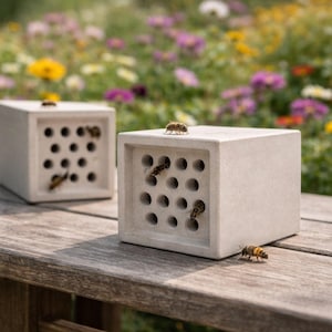 Bienenhotel aus Beton für Wildbienen und Insekten für den Garten Nisthilfe