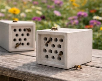 Bienenhotel aus Beton für Wildbienen und Insekten für den Garten Nisthilfe