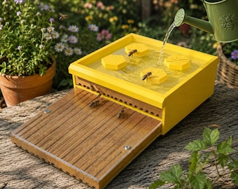 Bee hotel with watering hole and nest for observation | Nesting box for wild bees and insects in the garden | Nesting aid for bees