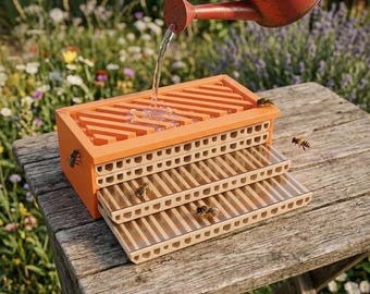 Professional wild bee hotel with observation window and drinking trough - nesting box for mason bees & insects - Bee House PRO2 - weatherproof
