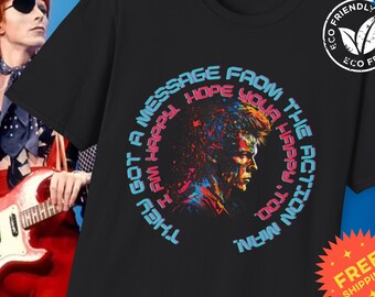 David Bowie T-Shirt – Action Man Quote – Retro Paint Splatter Shirt – Unisex Glam Rock Tee – 70s Music Fan Gift – Ziggy Stardust Merch