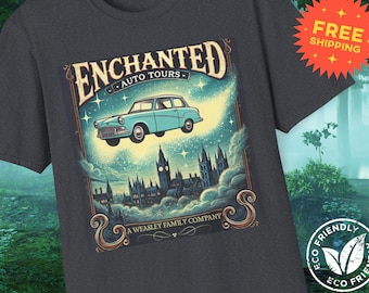 Enchanted Auto Tours T-Shirt | Magical Flying Car Shirt | Weasley Family Company | Vintage Wizard Graphic Tee | Fantasy Gift for Magic Fans