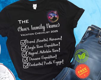 Custom Family Vacation Checklist Shirt 2025 | Personalized Theme Park Adventure Tee | Customized Universal Walt | Studios World Apparel