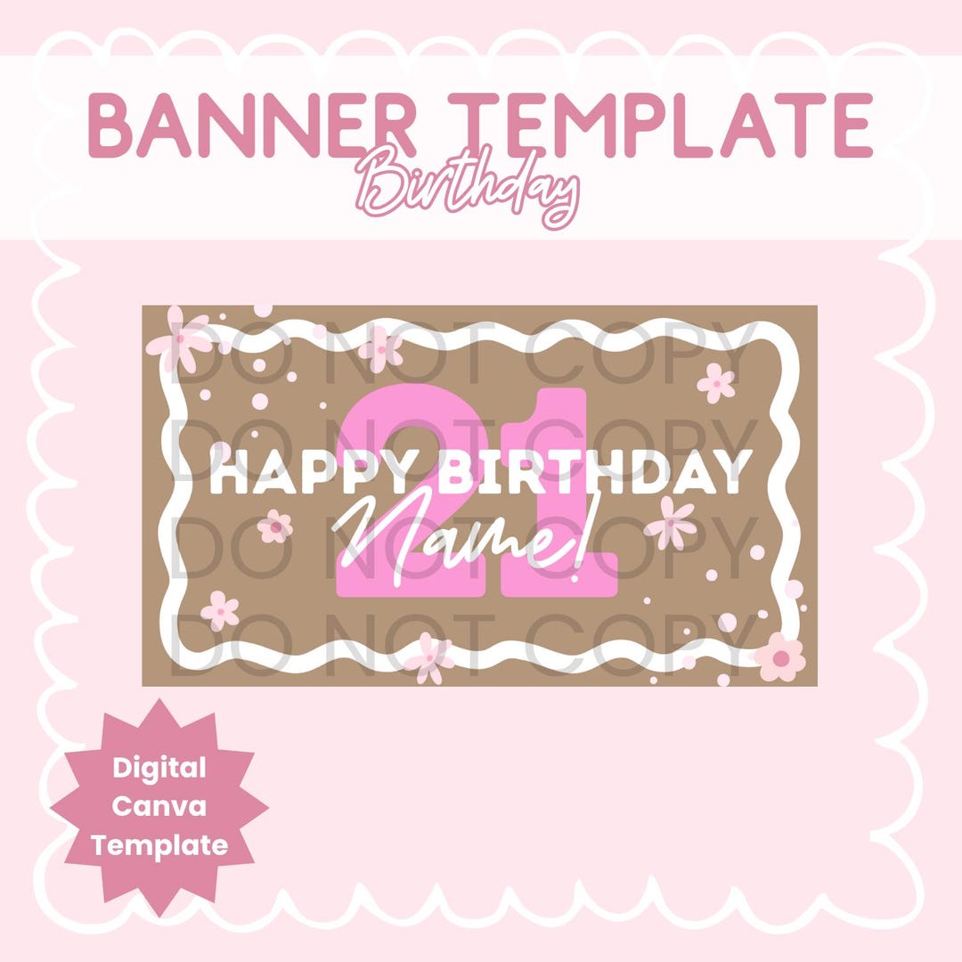 Pink Flower Birthday Banner Template | Editable Canva Party Decor ...