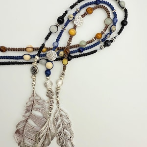 Whispers of Feathers – Macrame Hair Wrap Set with Natural Stones