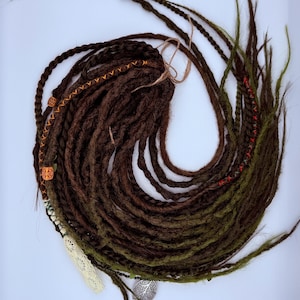 Forest Whisper Druid Dreads & Braids Mix: Brown, Green, Copper Accents