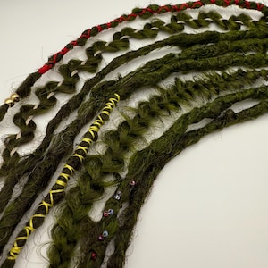 Handmade &#39;Forest Moss&#39; Clip-In Dreads Green Synthetic Crochet Double Ended Custom Dreads on Clips