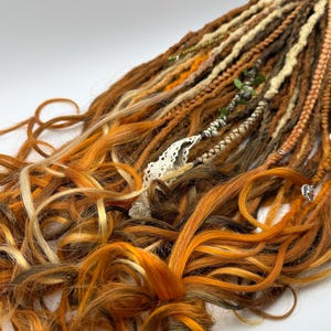 Fox Trail Dreads – Ready to Ship – Ginger & Caramel Double-Ended Dreadlocks with Curls, Woodland Accents Loose Ends – Full Set