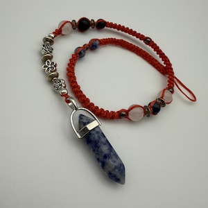 Crimson Sky – Macrame Hair Accessories with Natural Stones and Charms
