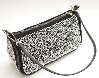 Clutch de noche con diamantes de imitación: bolso baguette brillante hecho a mano