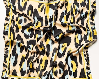 Pañuelo de satén para el cuello, pañuelo azul marino con estampado de cachemira, pañuelo para la cabeza, diadema, pañuelo cuadrado, tacto suave y sedoso, regalo elegante para su bolso, bufanda, accesorios para el cabello