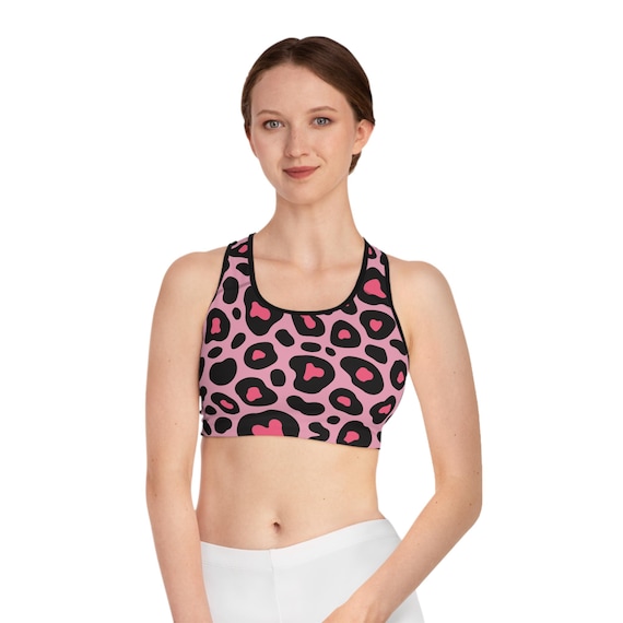 Bold Pink Leopard Print Sports Bra Comfortable Workout Essential