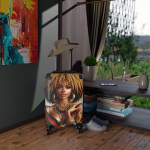 Artistic Travel Suitcase - Afro Woman Design for Adventurers, Beautiful Afrocentric Suitcase for Women, Uniquely Covered Suitcase