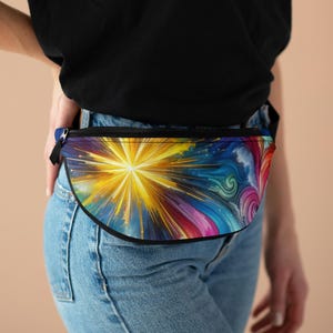 Vibrant Colorful Fanny Pack, Festival Gear, Summer Accessory, Cute Travel Companion, Colorful Waist Bag, Artistic Hip Pack, Blue Fanny Pack