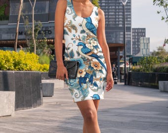 Robe bohème florale à dos nageur, robe d'été, robe d'été décontractée, tenue de vacances, cadeau unique pour elle, robe de jour élégante, jolie robe pour femme