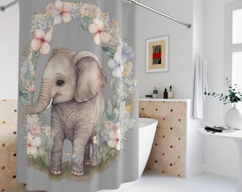 Floral Elephant Shower Curtain: Pink & Gray Nursery Decor
