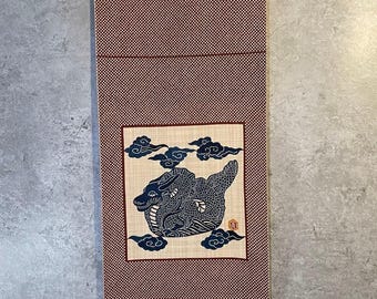 Japanese Dragon Hanging Scroll by Kichisaburo Kuriyama II, Kyoto Textile Art, Zodiac Dragon Kakejiku, Kuriyama Workshop