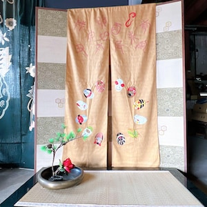 Vintage Japanese Noren Curtain - 12 Zodiac Animal Design - Showa Retro Antique Tapestry