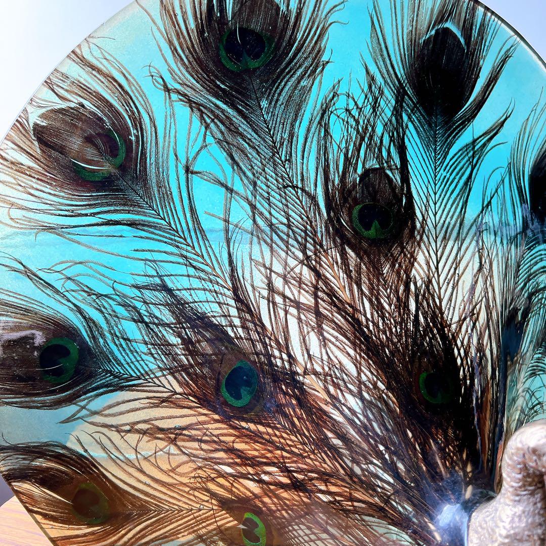 Rare Riccardo Marzi 1980s Peacock Table Lamp - Glass Feather 