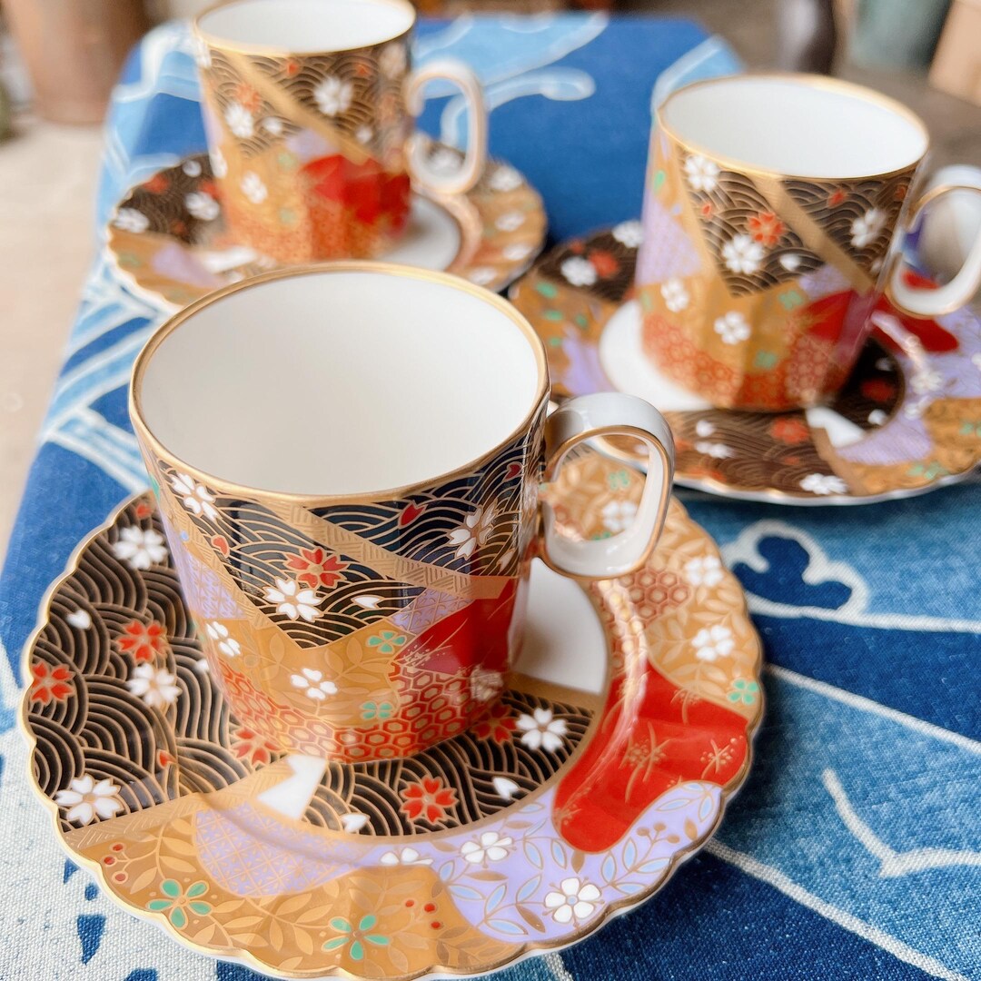 Rare Nakayama Porcelain Tea Cup Set - 3 Cups & Saucers Rare Nakayama Porcelain Tea Cup Set - 3 Cups & Saucers