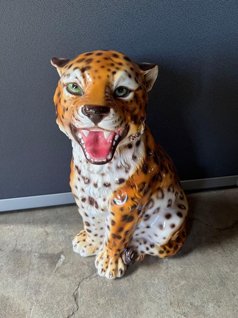 Italian Ceramic Tiger Cub Figurine Large Tiger Statue Vintage 