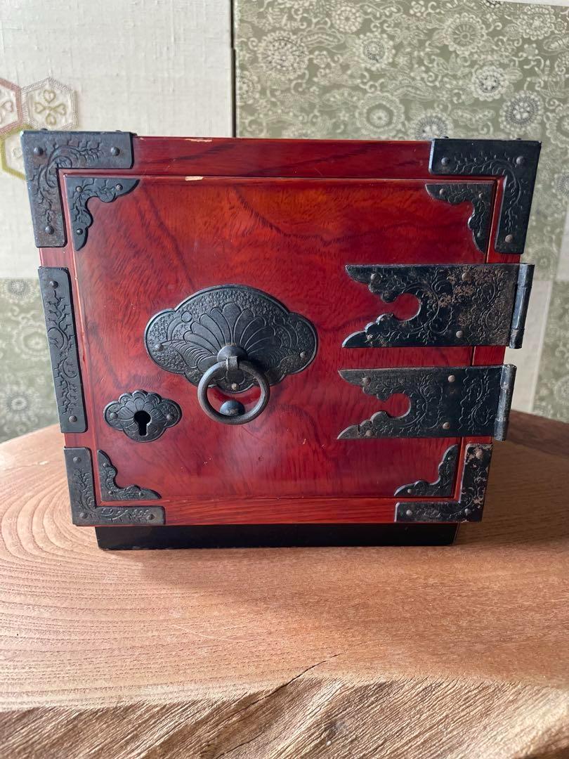 Antique Traditional Sendai Tansu Mini Chest, Handcrafted Japanese Wooden Drawer with Iron Hardware, Urushi Lacquer Finish