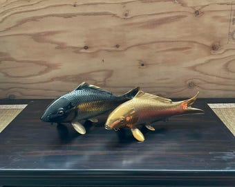 Antique Japan Bronze Koi Carp Sculpture 1880 Meiji Lost Wax Craft