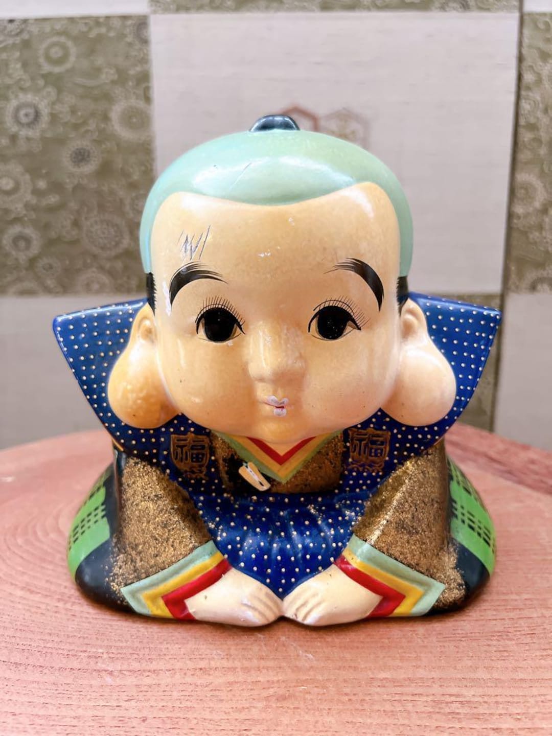 Vintage FUKUSUKE Lucky Figurine Coin Bank | Showa Era Japanese