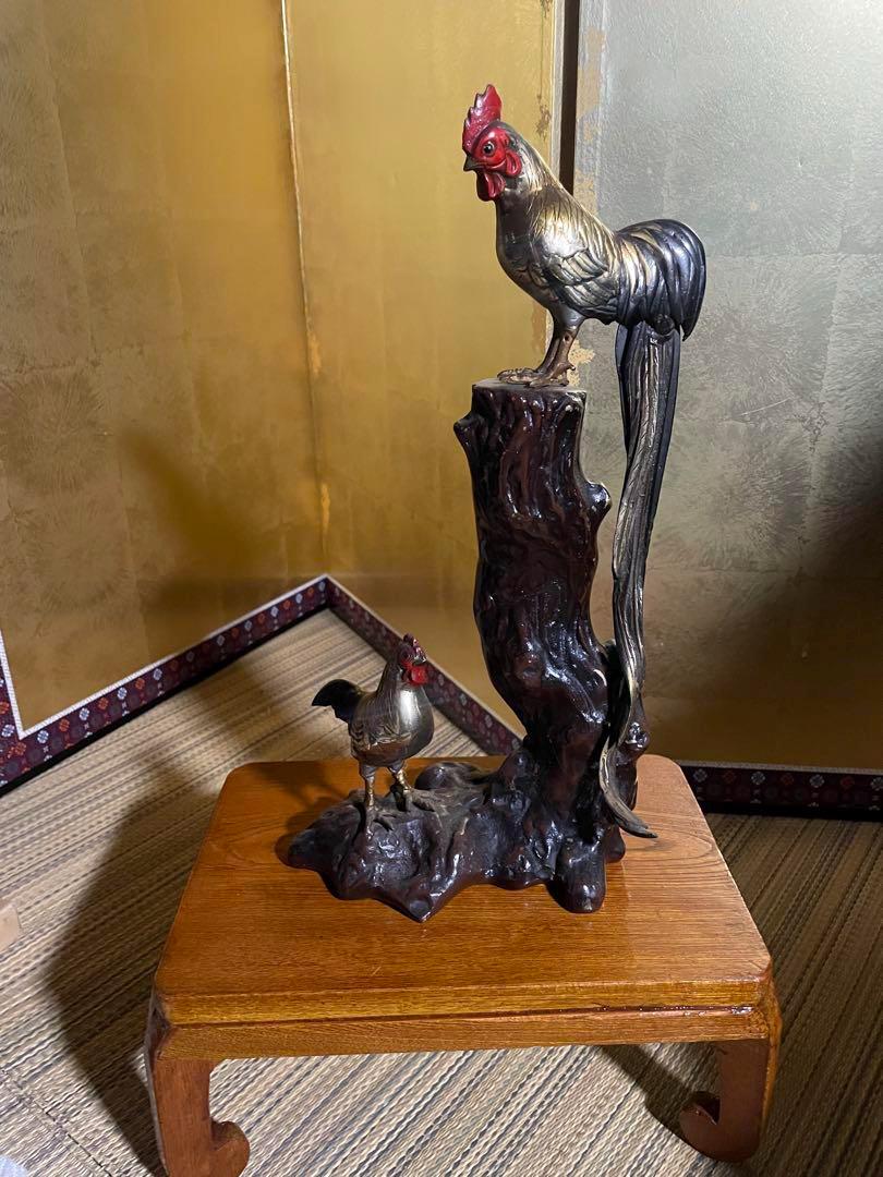 アンティーク ブロンズ像 犬と獵銃の彫刻付き金属製傘立て